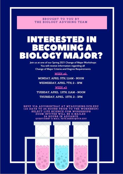 2021 Spring Biology Change of Major Workshop Flyer Image
