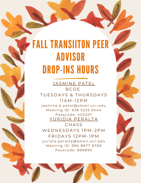 Fall 2025 Transition Peer Advisors Zoom Drop-Ins