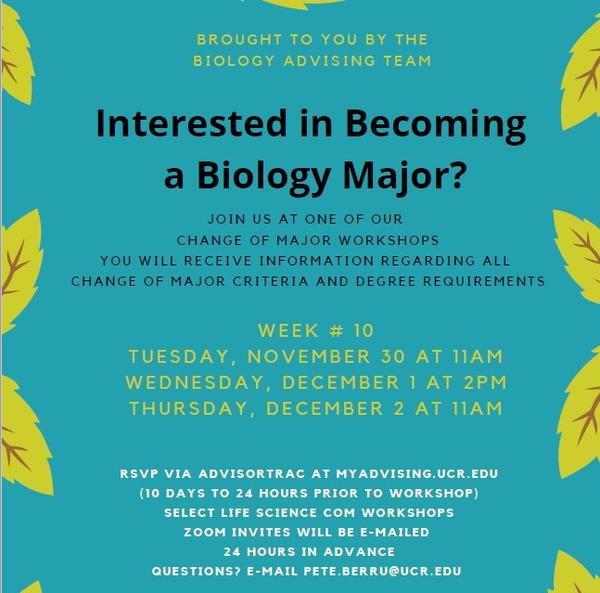 BIOL 21F to 22W Change of Major Workshop Flyer Image