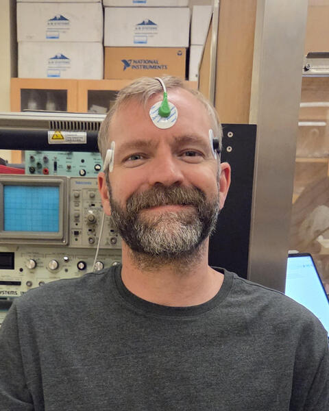 Dr. Brian Duistermars, Neuroscience LFA in the lab with electrodes