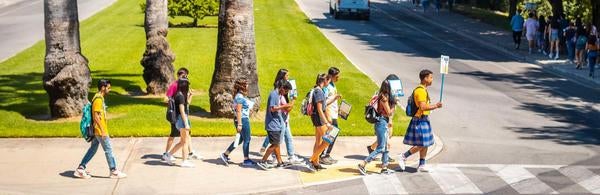 Highlander Orientation, students walking